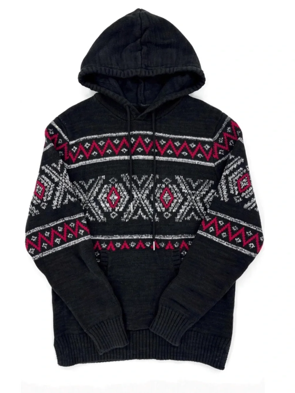 Aéropostale Mens L Fair Isle Nordic Hooded Sweater Kangaroo Pocket